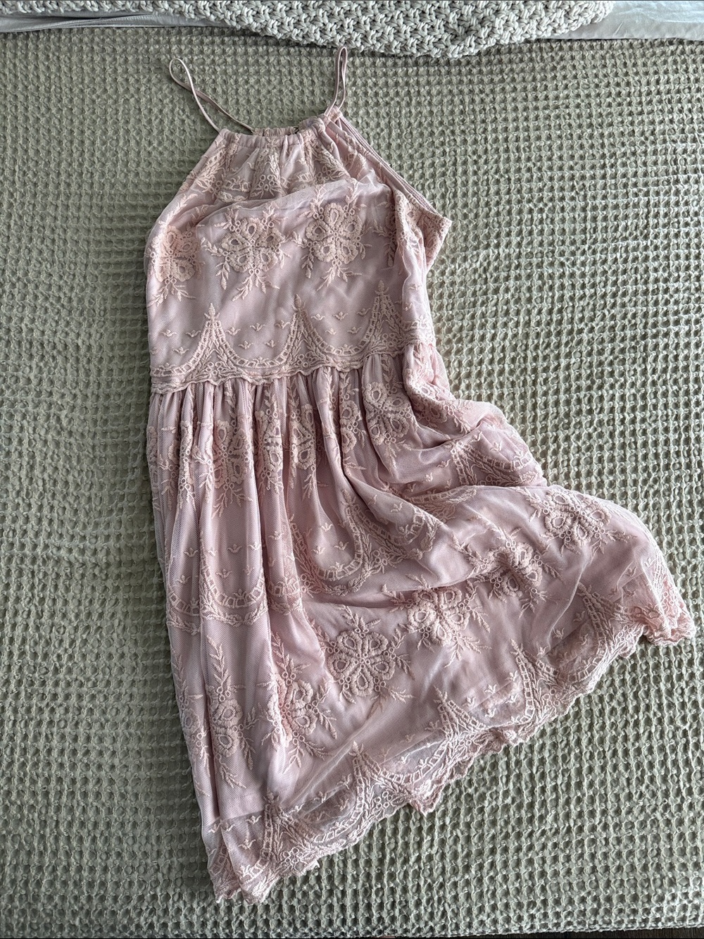 Boutique Pink Lace Halter Dress